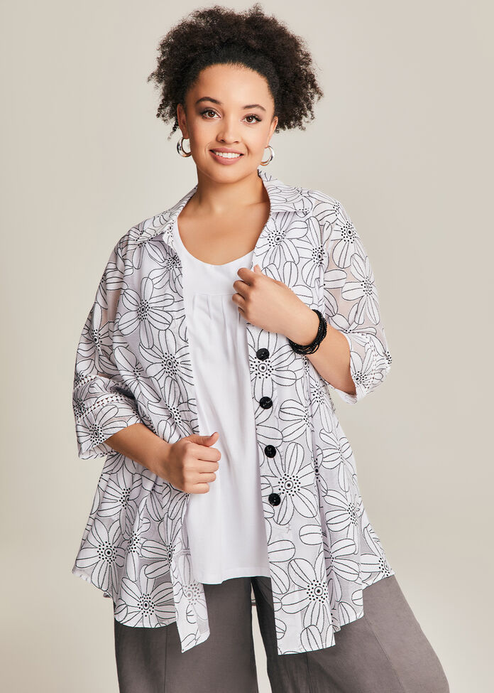 Daisy Burnout Natural Shirt, WHITE/BLACK PRINT, hi-res