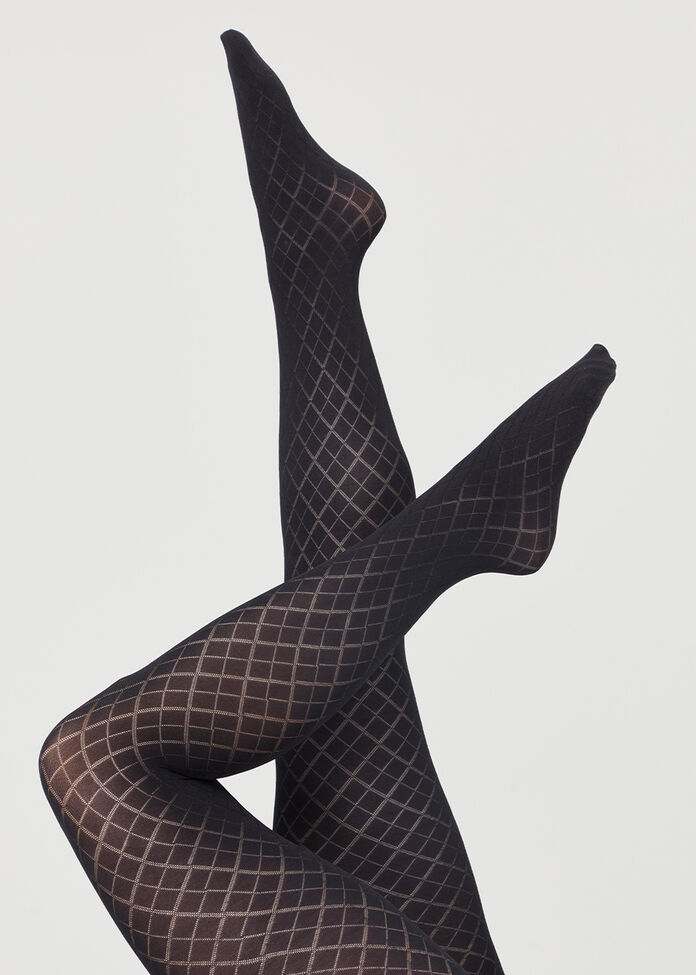 Black Opaque Diamond Tights, , hi-res
