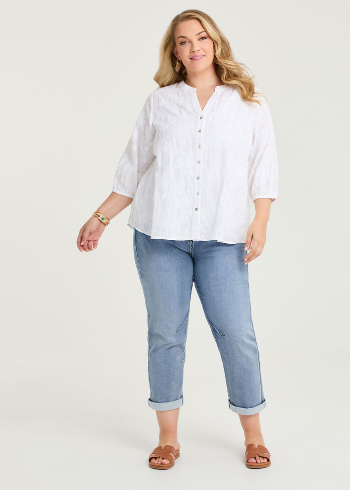 Cotton Embroidery Button Top, , hi-res