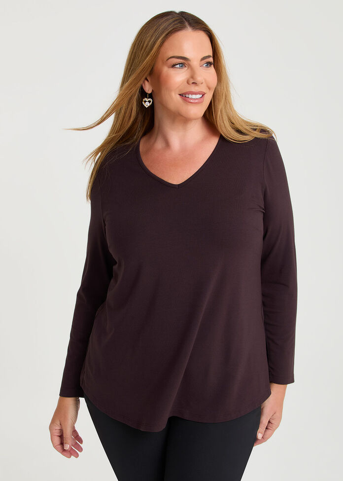 Natural Everyday V-neck Long Sleeve Top, , hi-res