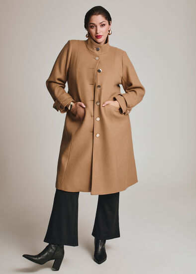 Plus Size Funnel Neck Melton Coat
