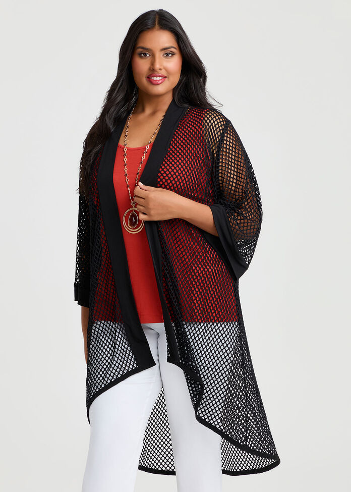 Open Mesh Cardigan, , hi-res