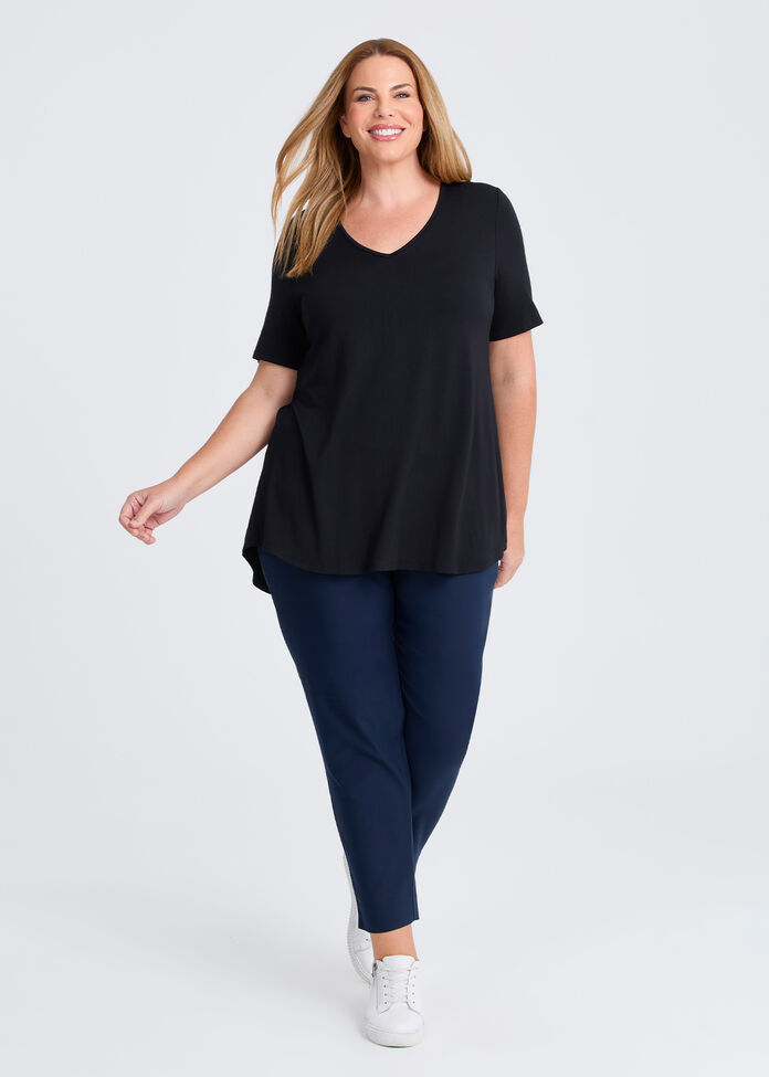 Bamboo Base V Neck Short Sleeve Top, , hi-res
