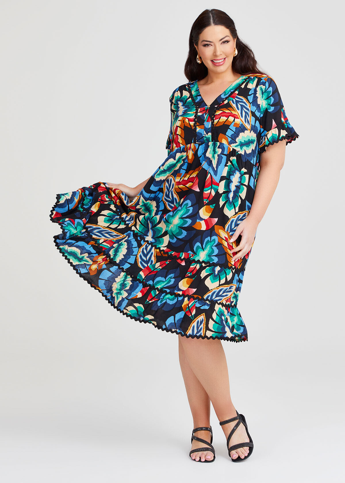 Shop Plus Size Natural Getaway Floaty Dress in Multi Taking Shape NZ