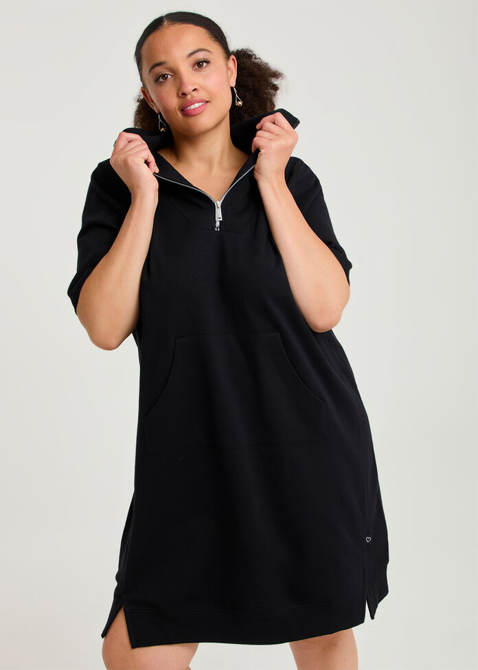 Zip Collar Short Sleeve Sweat Dress, , hi-res