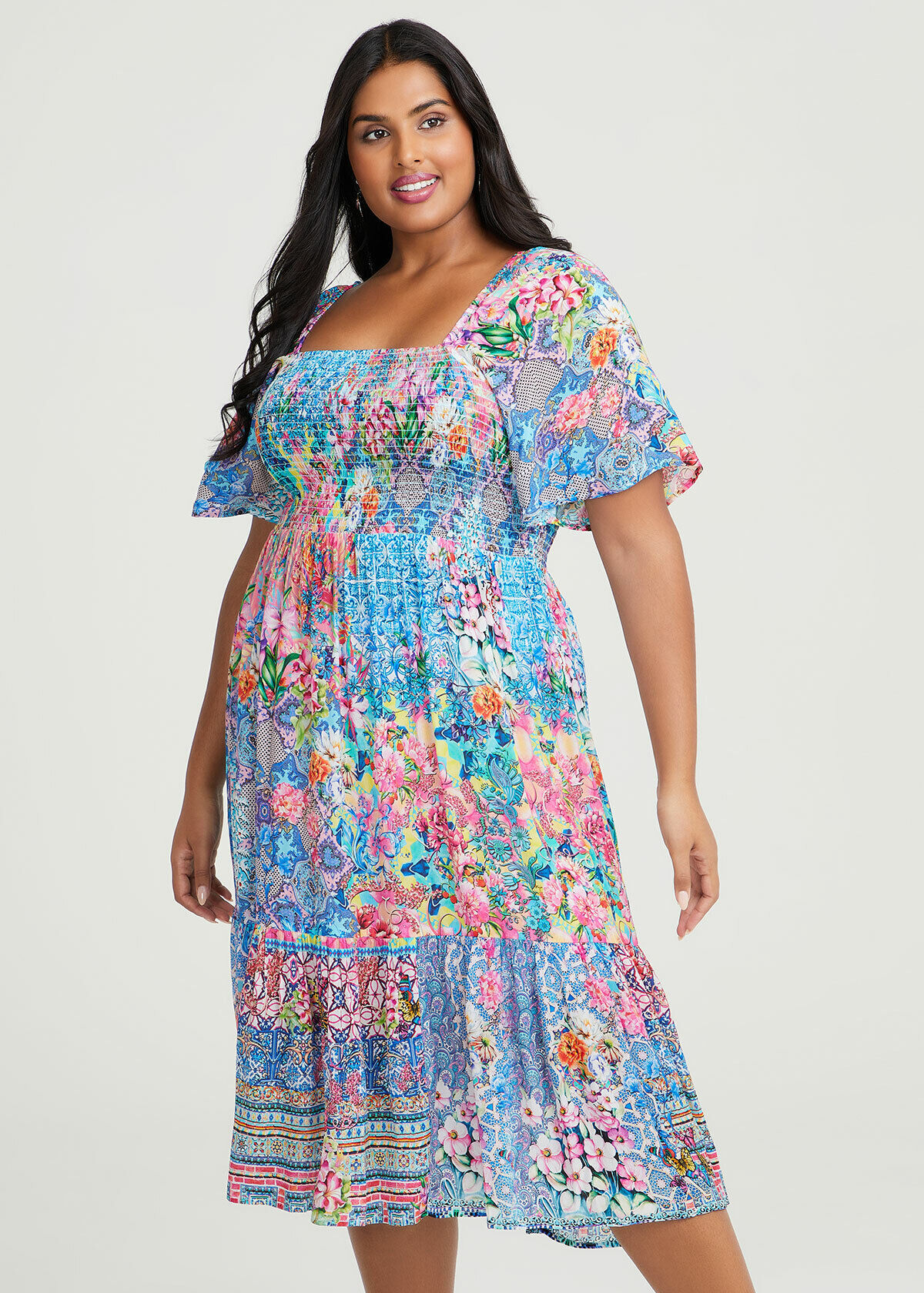 Shop Plus Size Natural Georgia Mix Print Dress in Multi Taking