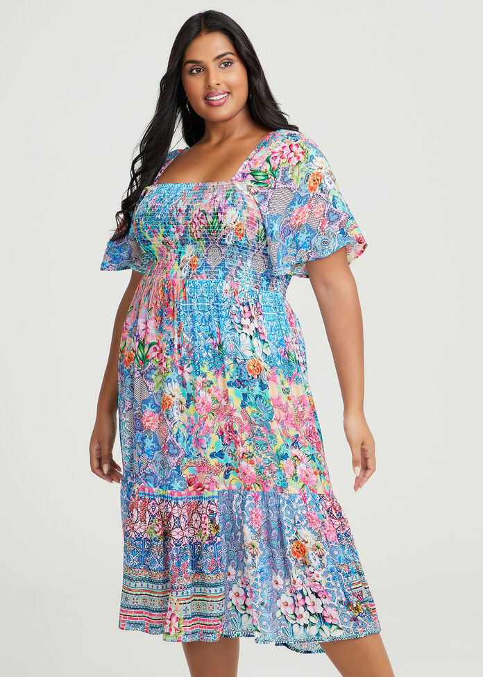 Shop Plus Size Natural Georgia Mix Print Dress in Multi | Taking Shape AU