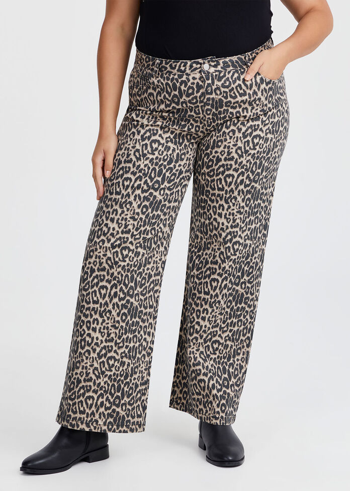 Cotton Animal Wide Leg Jean, , hi-res