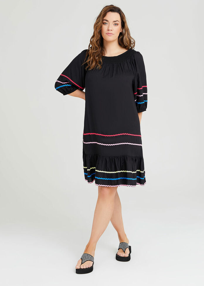 Shop Plus Size Natural Ric Rac Trim Dress in Black Taking Shape AU