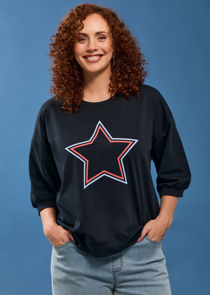 Cotton Star Relaxed Sweatshirt, , hi-res