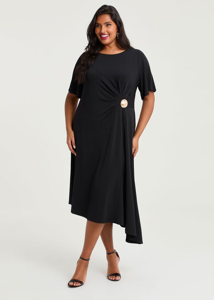 Abby Crepe Knit Dinner Dress, BLACK, hi-res