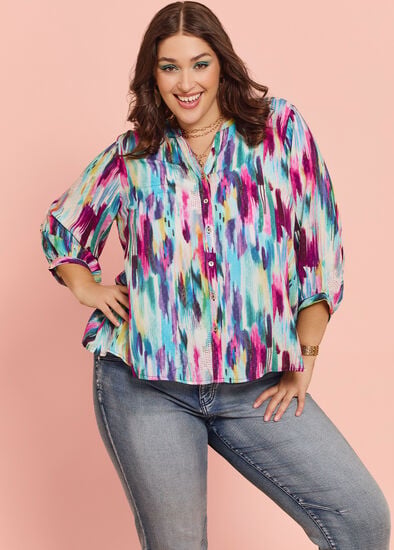 Plus Size Ettavee Brushstroke Natural Top
