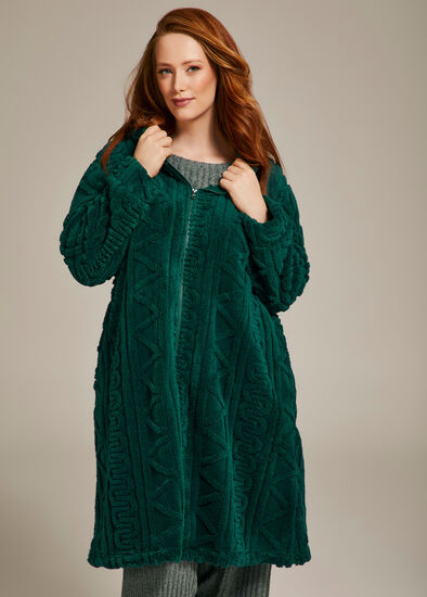 Plus Size Plush Hooded Zip Up Robe