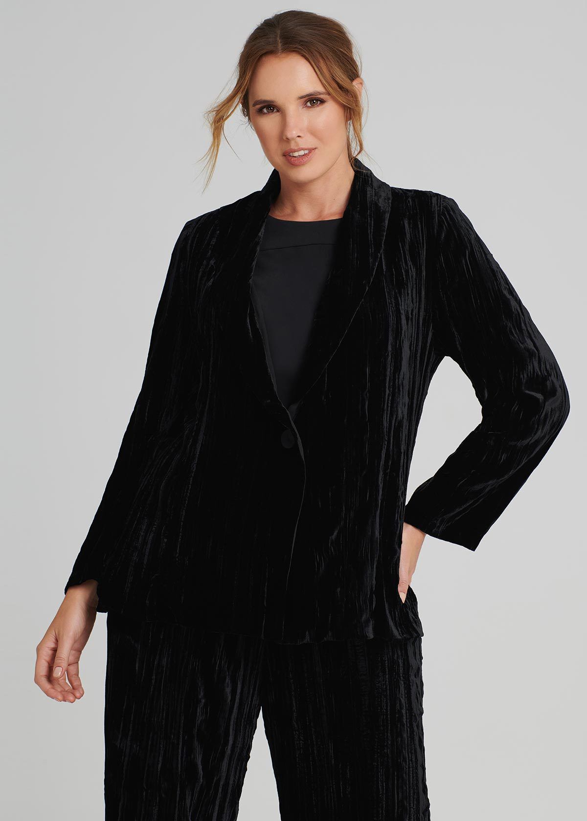 Shop Plus Size Velvet Smoking Jacket in Black Taking Shape US