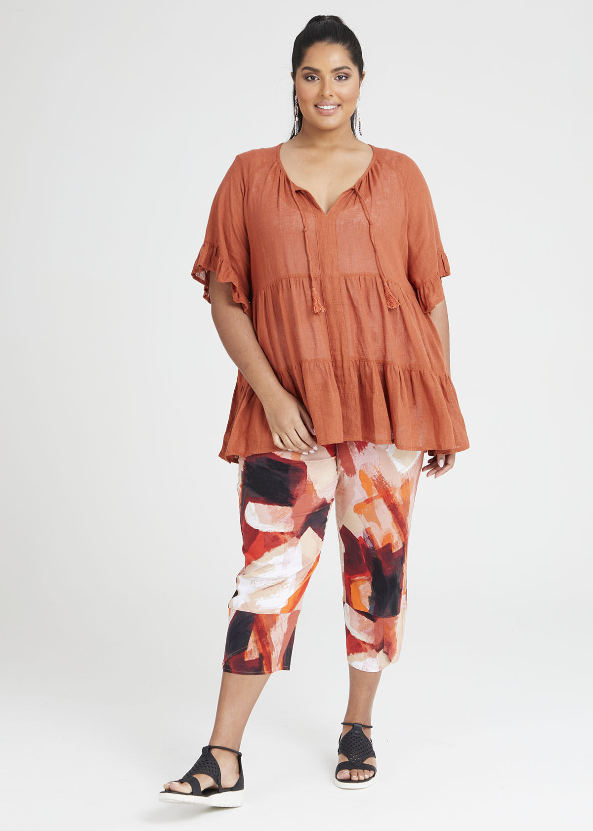 Linen Acland Boho Top in Brown in sizes 
