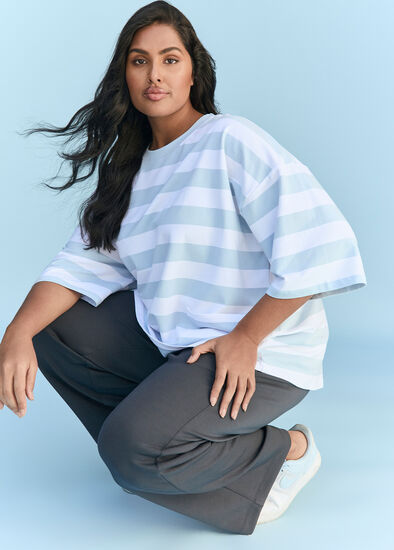 Plus Size Cotton Stripe Pocket Sweatshirt