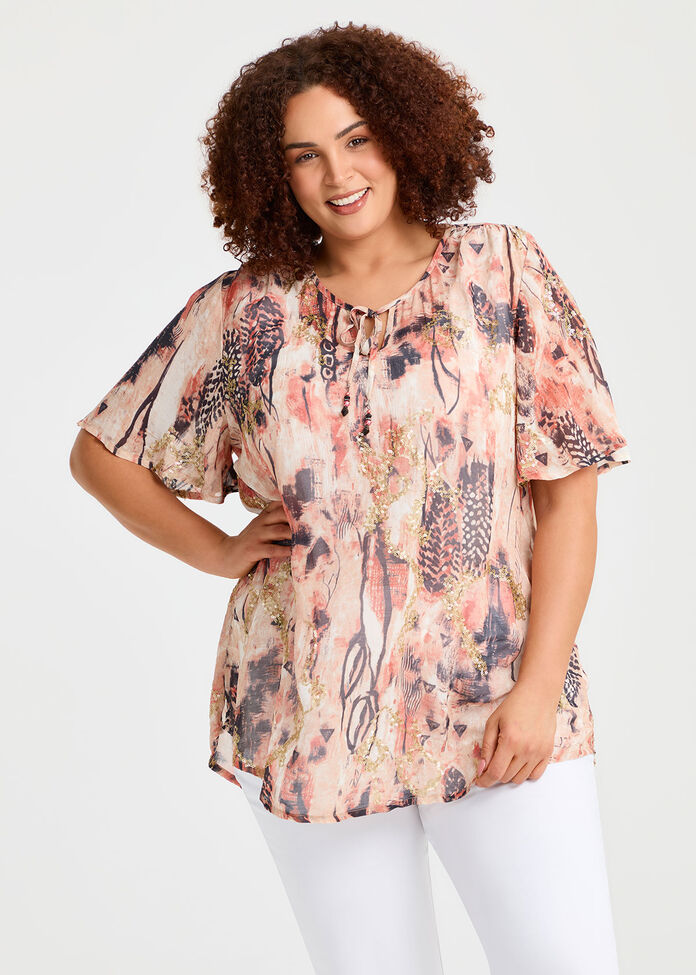 Sequin Abstract Natural Top, , hi-res
