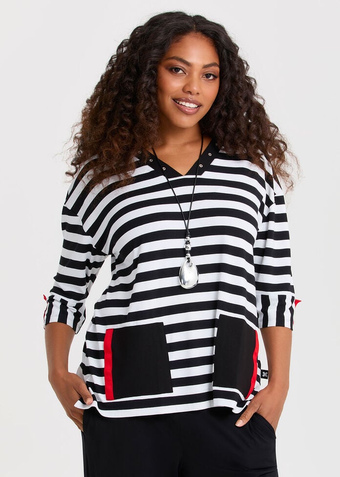 Natural Duo Spliced Stripe Top, , hi-res