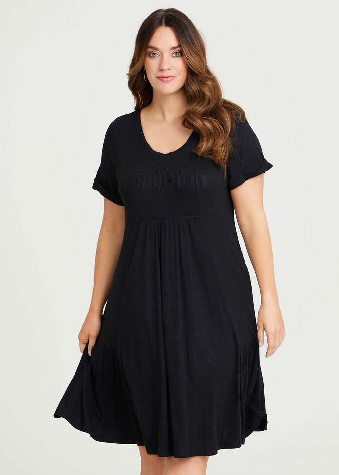 Shop Mini Rib V-neck Spliced Dress in Black, Sizes 12-30 | Taking Shape AU