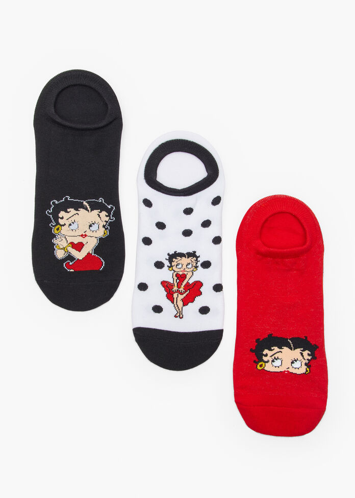 3Pk Betty Boop Cotton Ankle Socks, , hi-res