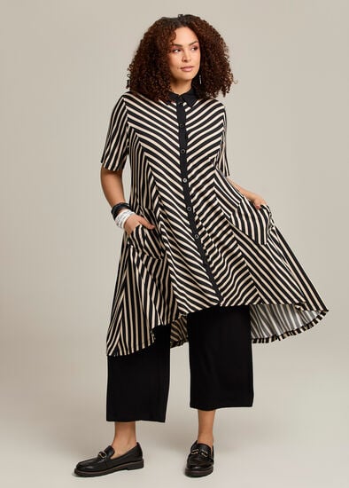 Plus Size Chevron Stripe Fit & Flare Shirt