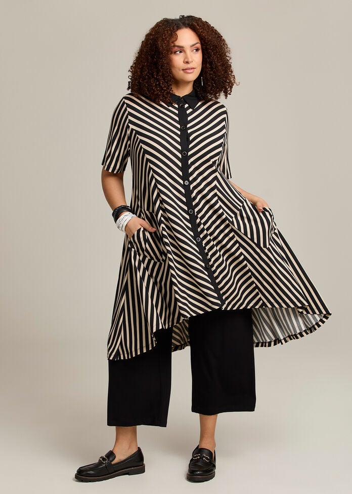 Chevron Stripe Fit & Flare Shirt, , hi-res