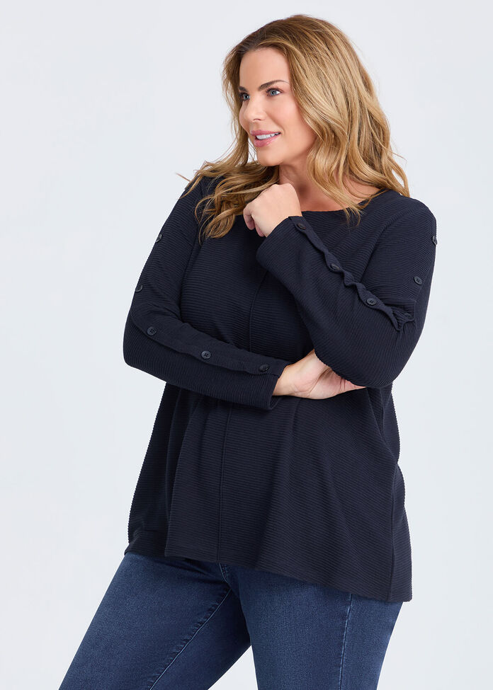 French Rib Button Detail Top, , hi-res