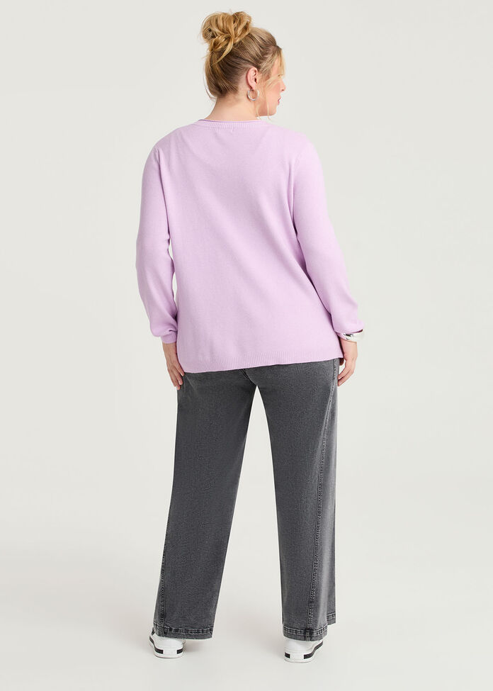 Curved Hem V-neck Jumper, , hi-res