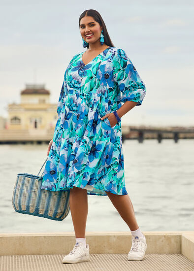 Plus Size Cotton Garden Isle Print Dress