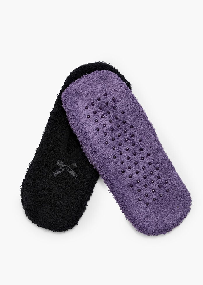 2 Pack Cozy Slip On Socks, PURPLE/BLACK, hi-res
