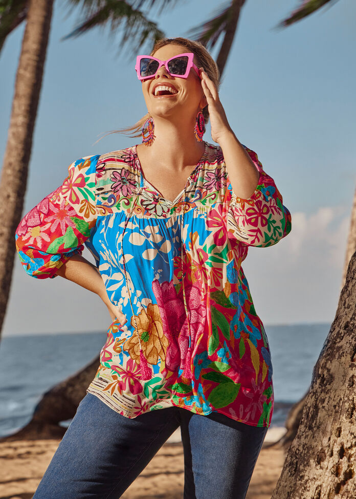 Shop Plus Size Bec Natural Capri Glow Top, Multi Taking Shape AU