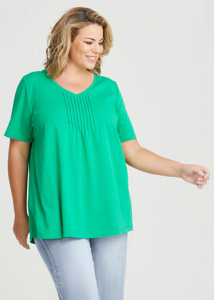 Shop Cotton Pintuck Short Sleeve Top in Blue, Sizes 12-30 | Taking Shape AU