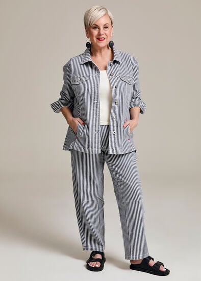 Plus Size Cotton Stripe Barrel Leg Pant