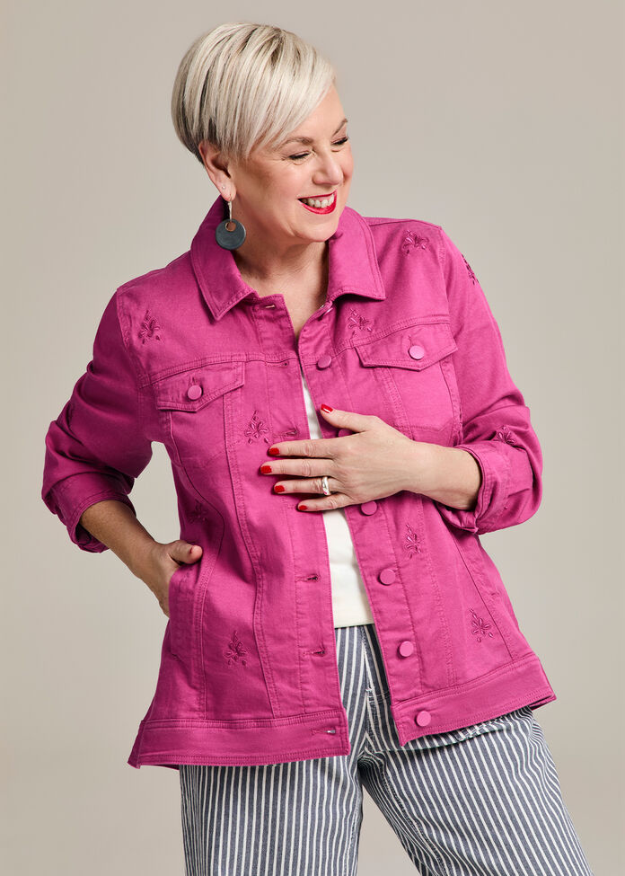Lyocell Stretch Embroidery Jacket, , hi-res
