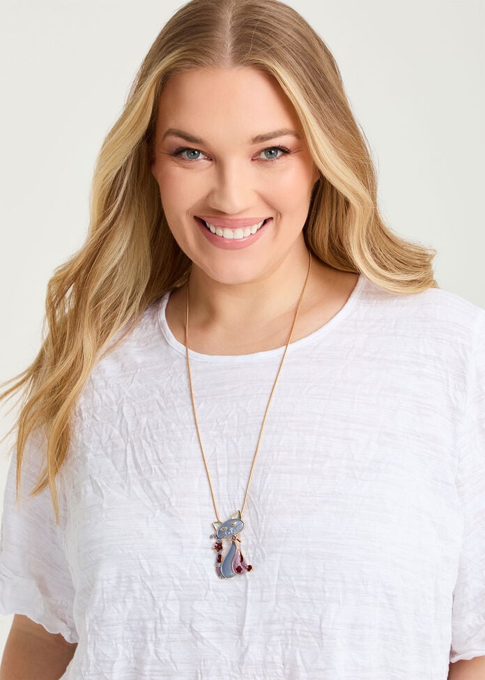 Enamel Cat Adjustable Necklace, , hi-res