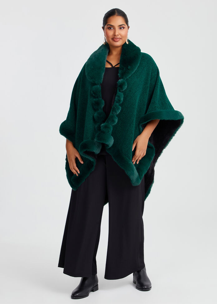 Fur Trim Evening Cape, , hi-res