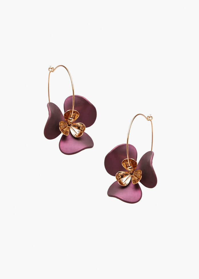 2 Petal Drop Hoop Earrings, , hi-res