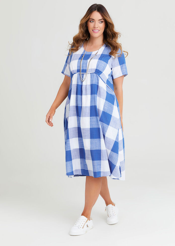 Cotton Check Pocket Dress, , hi-res