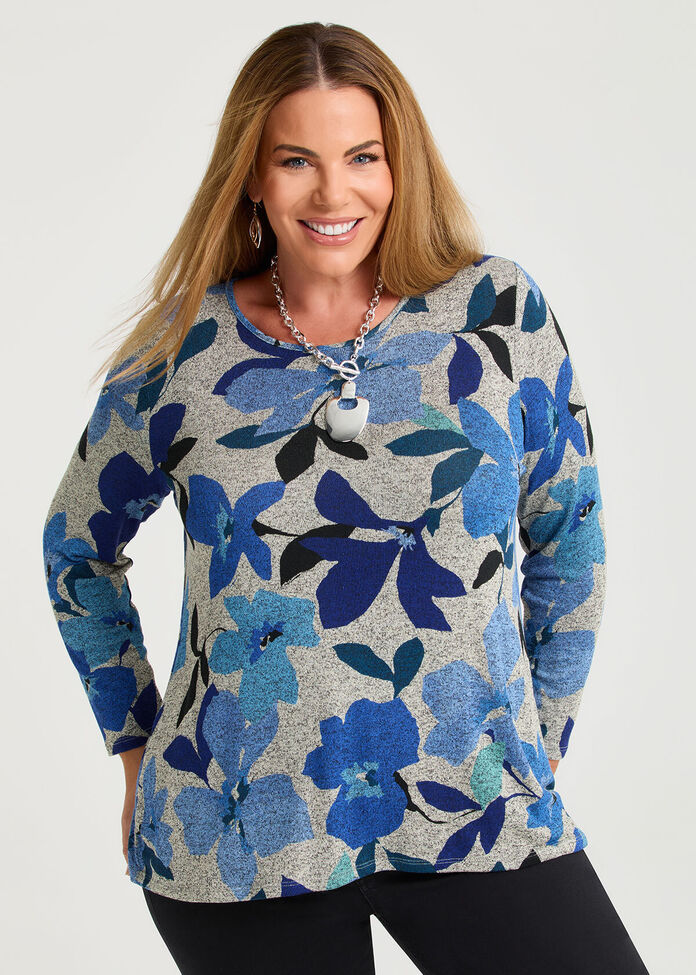 Bamboo Cosy Print Button Top, , hi-res
