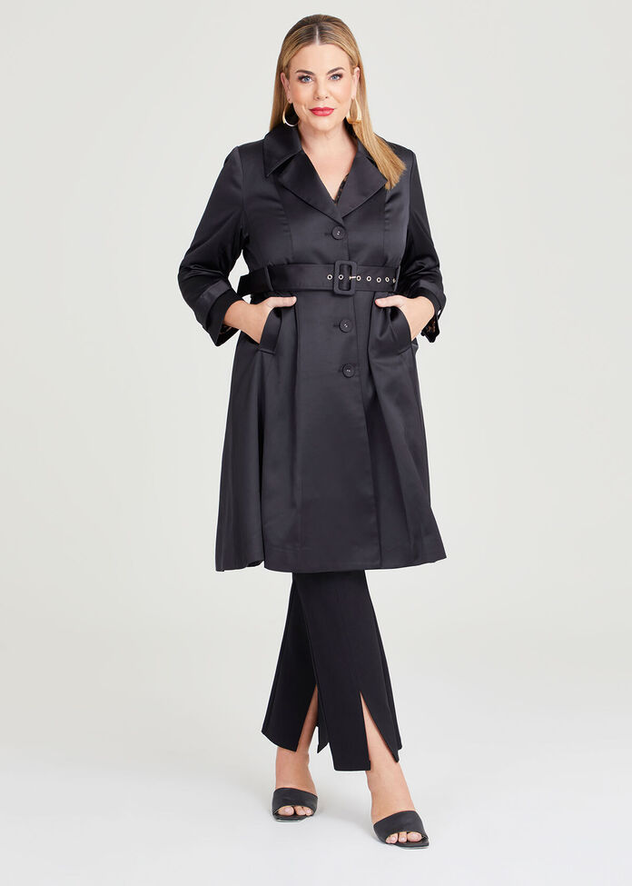 Shop Plus Size Sabina Satin Trench Coat, Black Taking Shape AU