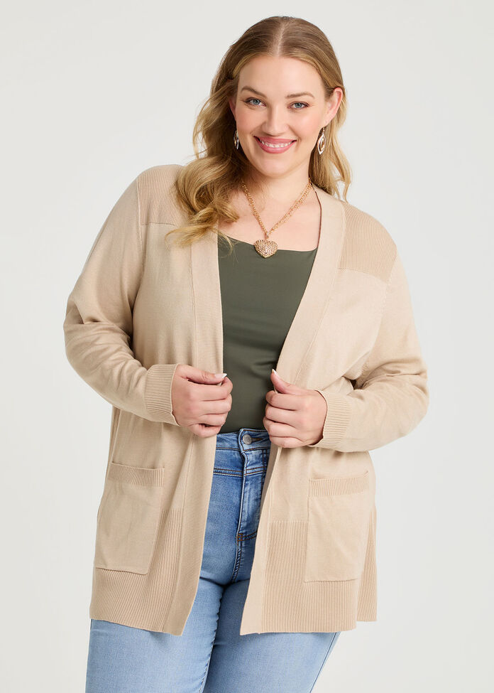Natural Rib Detail Long Cardigan, , hi-res