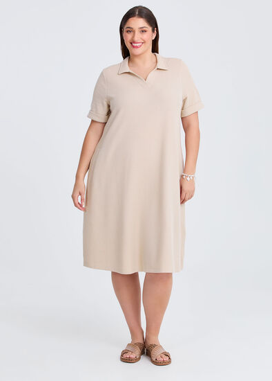 Plus Size Waffle Collared Dress