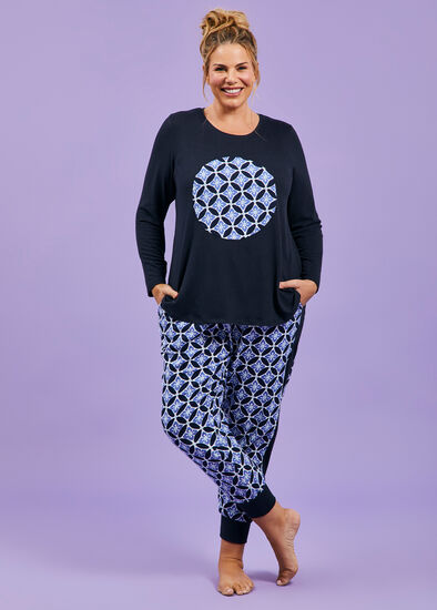 Plus Size Flanelette Spliced Pyjama Pant