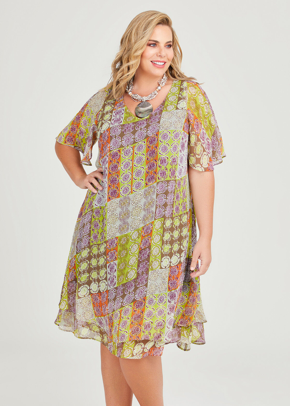 Shop Plus Size Chiffon Overlay Dress in Multi Taking Shape AU