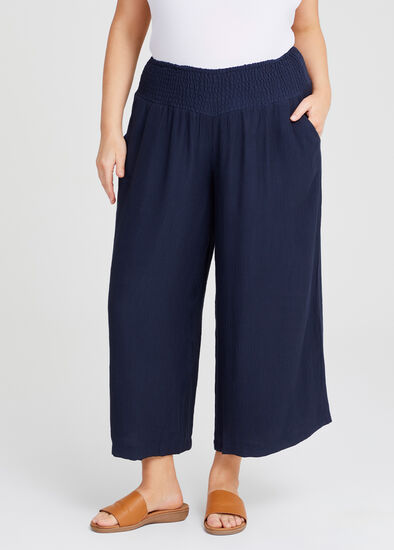 Plus Size Shirred Waist Wide Leg Pant