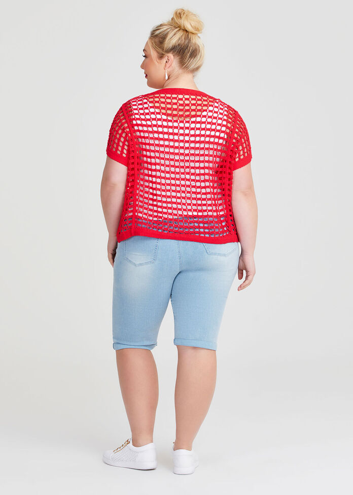 Plus Size Cotton Open Knit Crochet Top in Red Taking Shape AU