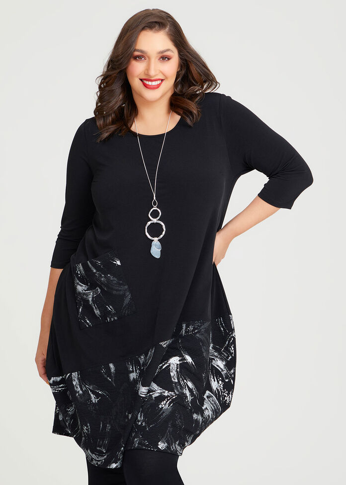 Ignite Luna & Rib Dress, BLACK/PRINT, hi-res