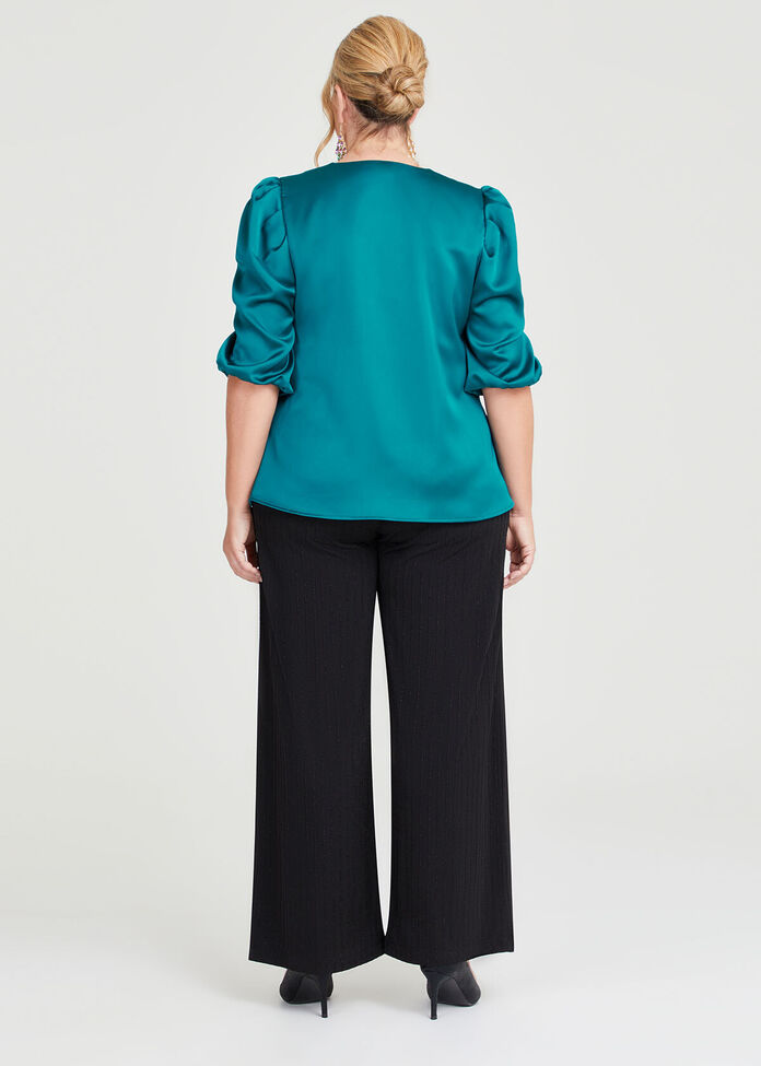 Shop Plus Size Satin Ruched Sleeve Top in Green | Sizes 12-30 | Taking ...