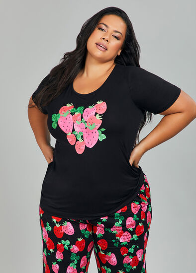 Plus Size Bamboo Strawberry Pyjama Top
