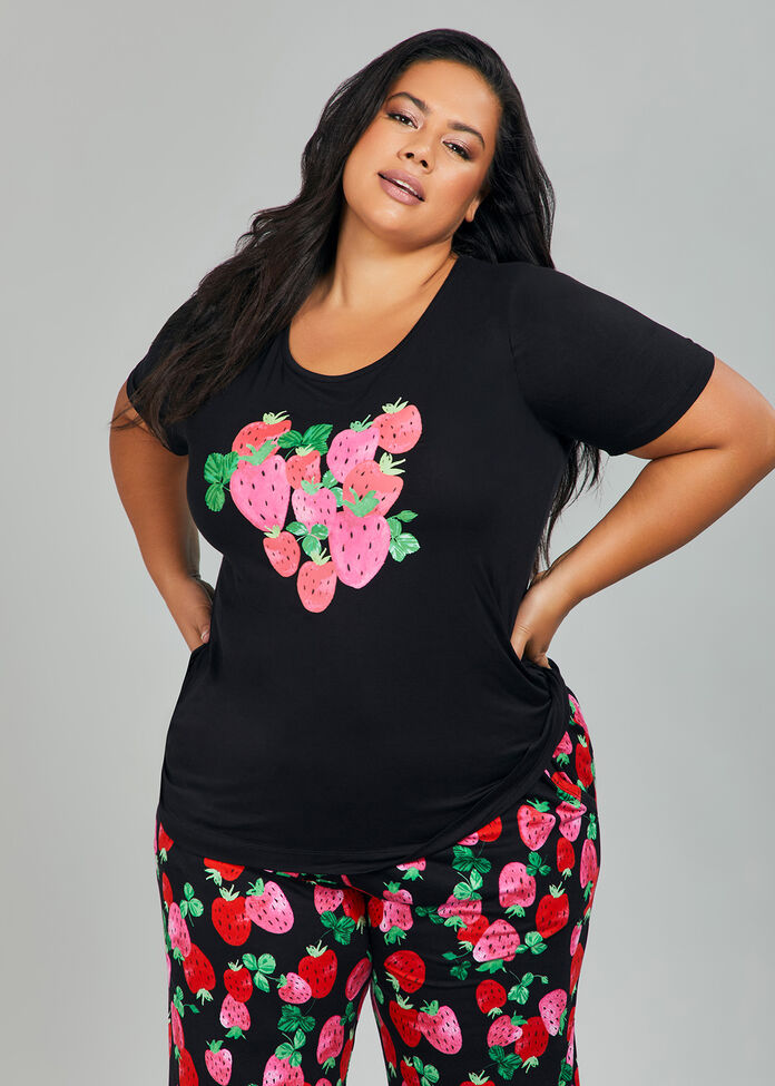 Plus Size Women's Bamboo Strawberry Pyjama Top Taking Shape AU